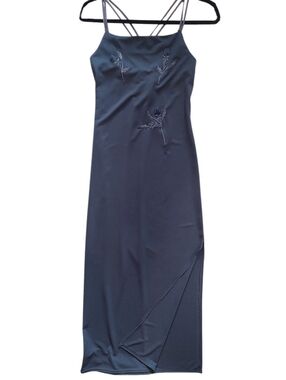 Vintage City Triangles Womens Y2K Fairy Grunge Maxi Dress Size M Navy Gray 90s *